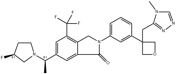 1H-?Isoindol-?1-?one, 6-?[(1R)?-?1-?[(3S)?-?3-?fluoro-?1-?pyrrolidinyl]?ethyl]?-?2,?3-?dihydro-?2-?[3-?[3-?[(4-?methyl-?4H-?1,?2,?4-?triazol-?3-?yl)?methyl]?-?3-?oxetanyl]?phenyl]?-?4-?(trifluoromethyl)?-