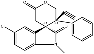 (3S,5′R)-5-Chloro-5′-ethynyl-5′,6′-dihydro-1-methyl-5′-phenylspiro[3H-indole-3,4′-[4H]pyran]-2,2′(1H,3′H)-dione 结构式