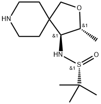 (R)-2-甲基-N-((3R,4S)-3-甲基-2-氧杂-8-氮螺[4.5]癸-4-基)丙烷-2-硫酰胺 结构式