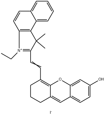 1H-Benz[e]indolium, 2-[2-(2,3-dihydro-6-hydroxy-1H-xanthen-4-yl)ethenyl]-3-ethyl-1,1-dimethyl-, iodide (1:1) 结构式