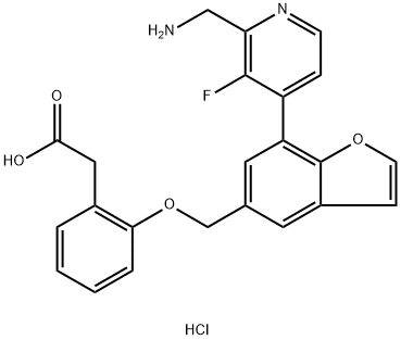 2-(2-((7-(2-(aminomethyl)-3-fluoropyridin-4-yl)benzofuran-5-yl)methoxy)phenyl)acetic acid HCL 结构式