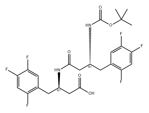 Benzenebutanoic acid, β-[[(3R)-3-[[(1,1-dimethylethoxy)carbonyl]amino]-1-oxo-4-(2,4,5-trifluorophenyl)butyl]amino]-2,4,5-trifluoro-, (βR)- 结构式
