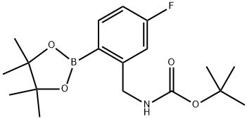 (5-氟-2-(4,4,5,5-四甲基-1,3,2-二氧硼杂环戊烷-2-基)苄基)氨基甲酸叔丁基酯 结构式