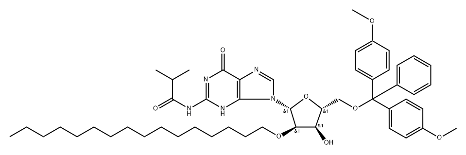N2-iBu-5’-O-DMTr-2’-O-hexadecanyl guanosine 结构式