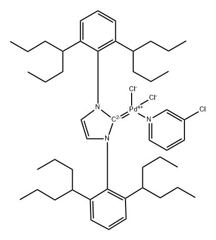 (SP-4-1)-[1,3-双[2,6-双(1-丙基丁基)苯基]-1,3-二氢-2H-咪唑-2-亚基]二氯(3-氯吡啶-ΚN)钯 结构式