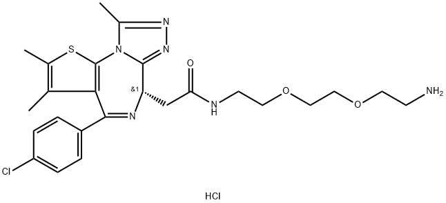 (S)-N-(2-(2-(2-aminoethoxy)ethoxy)ethyl)-2-(4-(4-chlorophenyl)-2,3,9-trimethyl-6H-thieno[3,2-f][1,2,4]triazolo[4,3-a][1,4]diazepin-6-yl)acetamide hydrochloride 结构式