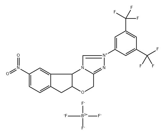 2-(3,5-双(三氟甲基)苯基)-9-硝基-4,5A,6,10B-四氢茚并[2,1-B][1,2,4]三唑并[4,3-D][1,4]恶嗪-2-鎓四氟硼酸盐 结构式