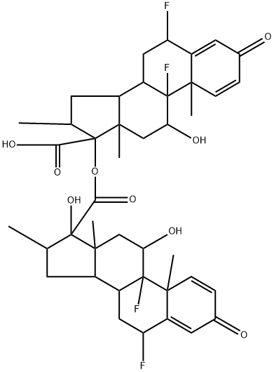 Androsta-1,4-diene-17-carboxylic acid, 6,9-difluoro-11,17-dihydroxy-16-methyl-3-oxo-, (6α,11β,16α,17α)-17-carboxy-6,9-difluoro-11,17-dihydroxy-16-methyl-3-oxoandrosta-1,4-dien-17-yl ester, (6α,11β,16α,17α)- 结构式