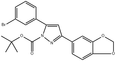 tert-butyl 3-(benzo[d][1,3]dioxol-5-yl)-5-(3-bromophenyl)-1H-pyrazole-1-carboxylate 结构式