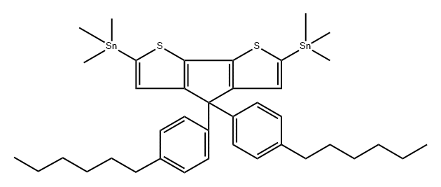 (4,4-双(4-己基苯基)-4H-环戊烷[1,2-B:5,4-B']二噻吩-2,6-二基)双(三甲基锡烷) 结构式
