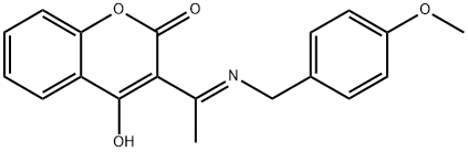 4-羟基-3-(1-((4-甲氧基苄基)亚氨基)乙基)-2H-苯并吡喃-2-酮 结构式