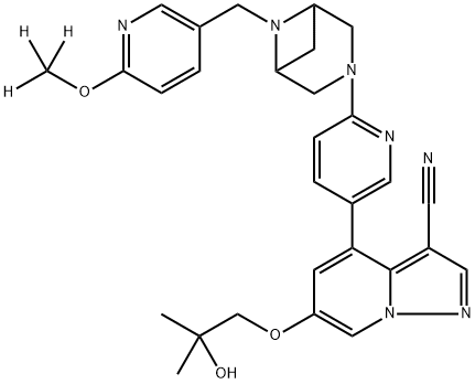 Pyrazolo[1,5-a]pyridine-3-carbonitrile, 6-(2-hydroxy-2-methylpropoxy)-4-[6-[6-[[6-(methoxy-d3)-3-pyridinyl]methyl]-3,6-diazabicyclo[3.1.1]hept-3-yl]-3-pyridinyl]- 结构式