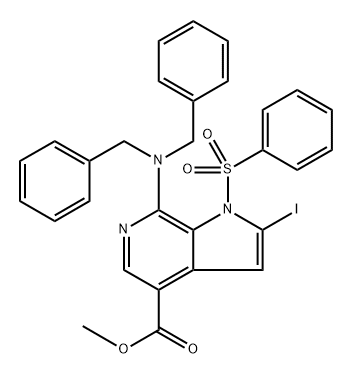 7-(二苄基氨基)-2-碘-1-(苯磺酰基)-1H-吡咯并[2,3-C]吡啶-4-羧酸甲酯 结构式