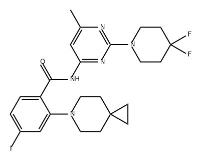 N-(2-(4,4-DIFLUOROPIPERIDIN-1-YL)-6-METHYLPYRIMIDIN-4-YL)-4-IODO-2-(6-AZASPIRO[2.5]OCTAN-6-YL)BENZAM 结构式