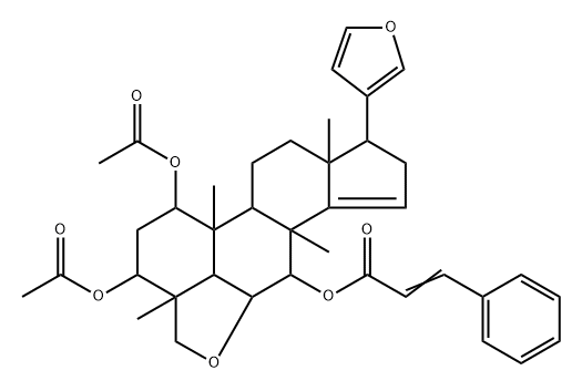 17α-(3-Furyl)-4,5,5',6-tetrahydro-4β,8-dimethylandrost-5-eno[6,5,4-bc]furan-14-ene-1α,3α,7α-triol 1,3-diacetate 7-(3-phenylpropenoate) 结构式