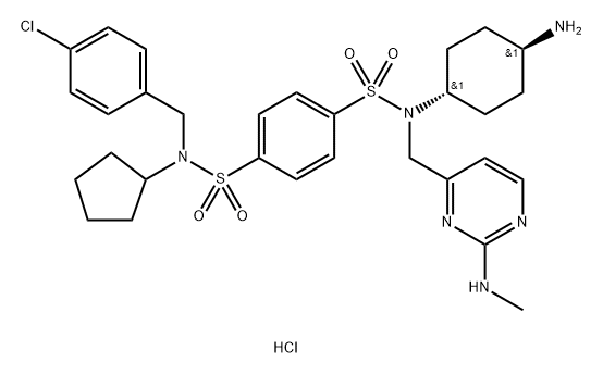 1,4-Benzenedisulfonamide, N1-(trans-4-aminocyclohexyl)-N4-[(4-chlorophenyl)methyl]-N4-cyclopentyl-N1-[[2-(methylamino)-4-pyrimidinyl]methyl]-, hydrochloride (1:1) 结构式