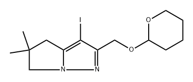 3-iodo-5,5-dimethyl-2-(tetrahydropyran-2-yloxymethyl)-4,6-dihydropyrrolo[1,2-b]pyrazole 结构式