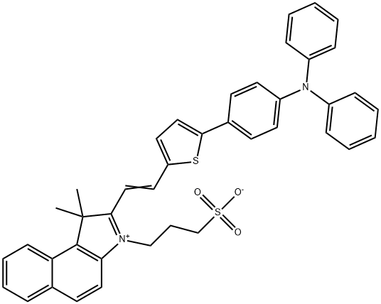 (E)-3-(2-(2-(5-(4-(diphenylamino)phenyl)thiophen-2-yl)vinyl)-1,1-dimethyl-1H-benzo[e]indol-3-ium-3-yl)propane-1-sulfonate 结构式