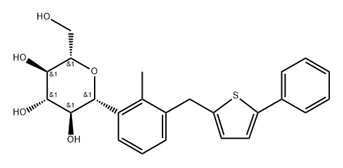 (2S,3R,4S,5S,6R)-2-(hydroxymethyl)-6-(2-methyl-3-((5-phenylthiophen-2-yl)methyl)phenyl)tetrahydro-2H-pyran-3,4,5-triol 结构式