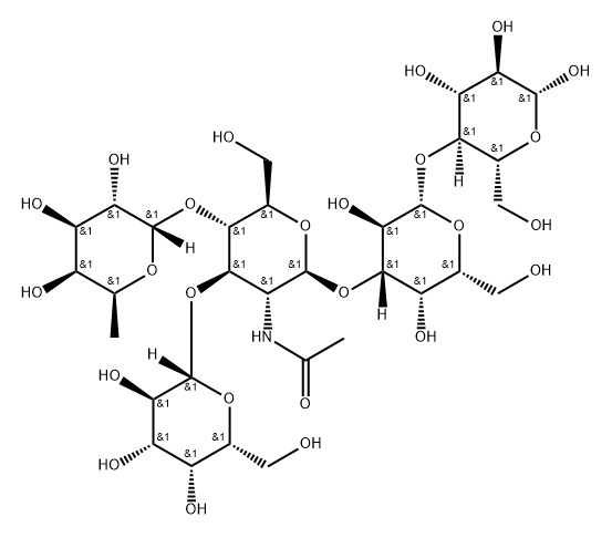 alpha-L-Fucp-(1->4)-[beta-D-Galp-(1->3)]-beta-D-GlcpNAc-(1->3)-beta-D-Galp-(1->4)-D-Glcp 结构式