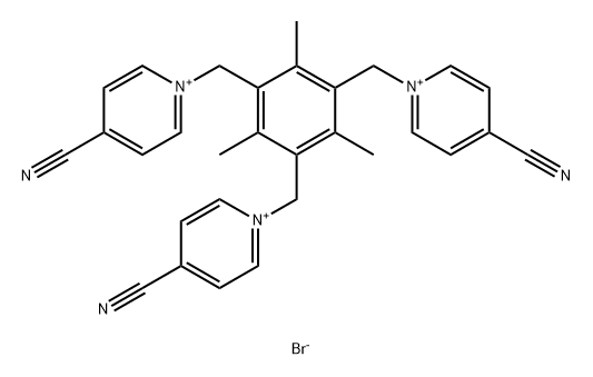 1,1',1''-((2,4,6-三甲基苯-1,3,5-三基)三(亚甲基))三(4-氰基吡啶-1-鎓)溴化物 结构式