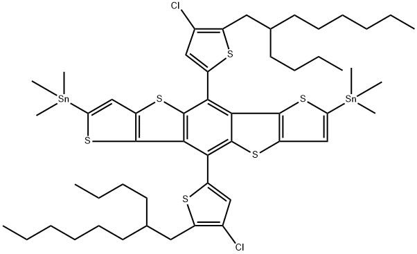 2,7-双(三甲基锡)-5,10-双[4-氯-5-(2-丁基辛基)-2-噻吩基]二噻吩并[2,3-D:2',3'-D']苯并[1,2-B:4,5-B']二噻吩 结构式