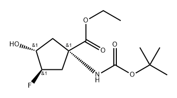 REL-(3R,4S)-1-((叔丁氧基羰基)氨基)-3,4-二氟环戊烷羧酸乙酯 结构式