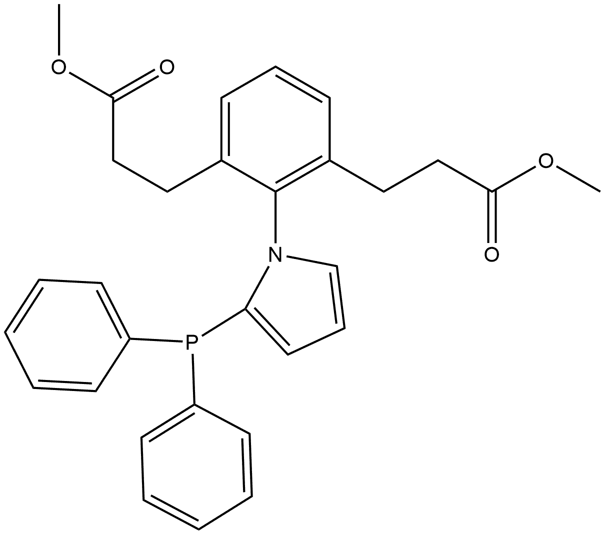dimethyl 3,3'-(2-(2-(diphenylphosphanyl)-1H-pyrrol-1-yl)-1,3-phenylene)dipropionate 结构式
