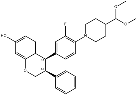 (3S,4R)-4-[4-[4-(Dimethoxymethyl)-1-piperidinyl]-3-fluorophenyl]-3,4-dihydro-3-phenyl-2H-1-benzopyran-7-ol 结构式
