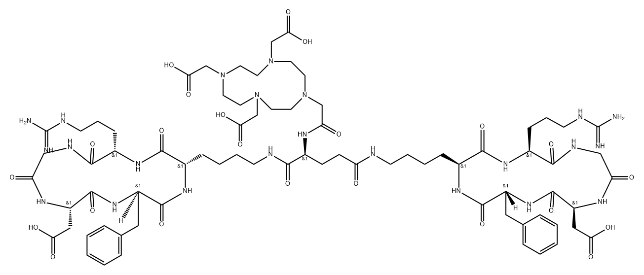 DOTA-GLU[CYCLO(ARG-GLY-ASP-D-PHE-LYS)]2 结构式