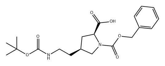 (2S,4S)-1-((benzyloxy)carbonyl)-4-(2-((tert-butoxycarbonyl)amino)ethyl)pyrrolidine-2-carboxylic acid 结构式