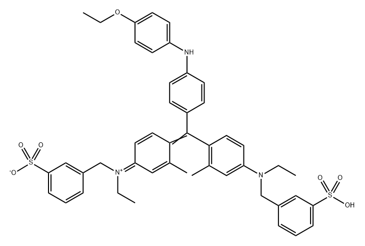 sodium 3-(((4-((4-((4-ethoxyphenyl)amino)phenyl)(4-(ethyl(3-sulfobenzyl)amino)-2-methylphenyl)methyl)-3-methylphenyl)(ethyl)amino)methyl)benzenesulfonate 结构式