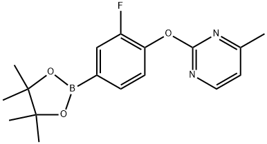 2-(2-氟-4-(4,4,5,5-四甲基-1,3,2-二氧硼杂环戊烷-2-基)苯氧基)-4-甲基嘧啶 结构式