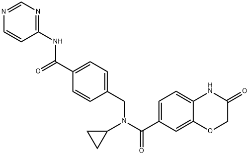 2H-1,4-Benzoxazine-7-carboxamide, N-cyclopropyl-3,4-dihydro-3-oxo-N-[[4-[(4-pyrimidinylamino)carbonyl]phenyl]methyl]- 结构式
