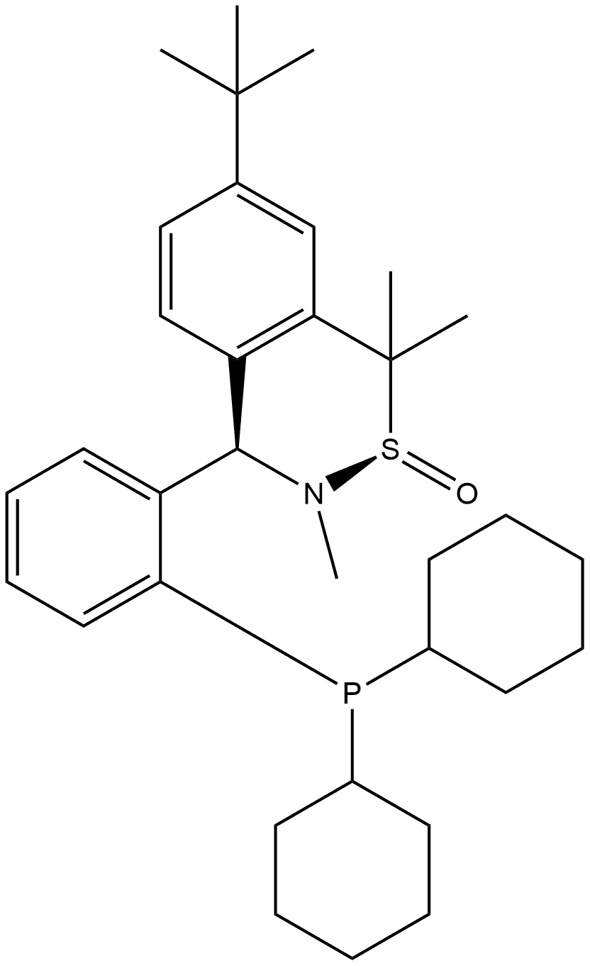 S(R)]-N-[(R)-[2-(二环己基膦)苯基](4-叔丁基苯基)甲基]-N-甲基-2-叔丁基亚磺酰胺 结构式
