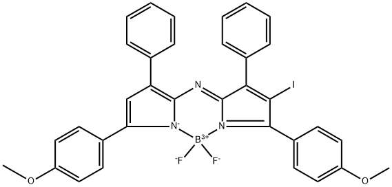 Boron, difluoro[N-[4-iodo-5-(4-methoxyphenyl)-3-phenyl-2H-pyrrol-2-ylidene-κN]-5-(4-methoxyphenyl)-3-phenyl-1H-pyrrol-2-aminato-κN1]-, (T-4)- 结构式