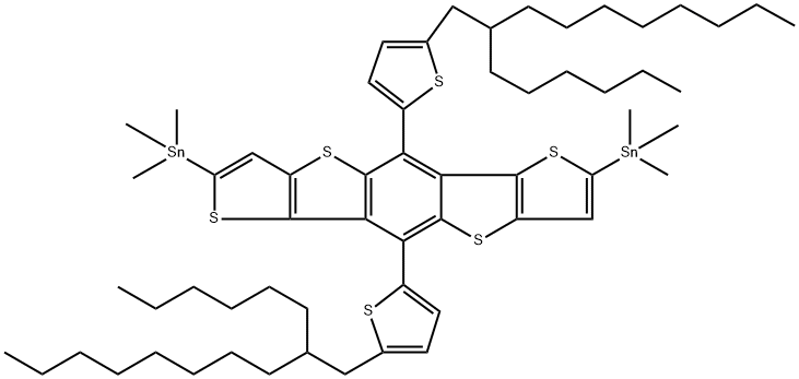 2,7-双(三甲基锡)-5,10-双(2-己基癸基噻吩基)苯并[1,2-B:4,5-B']二噻吩并[3,2-B]噻吩 结构式