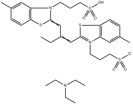 hydrogen 2-[[5-methyl-3-(3-sulphonatopropyl)-3H-benzothiazol-2-ylidene]methyl]but-1-enyl]-3-(3-sulphonatopropyl)benzothiazolium, compound with triethylamine (1:1)  结构式