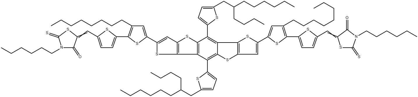 2,7-(2-(3-己基-2-噻唑烷酮基)-(5-噻吩基))-5,10-双(2-丁基辛基噻吩基)苯并[1,2-B:4,5-B']二噻吩并[3,2-B]噻吩 结构式