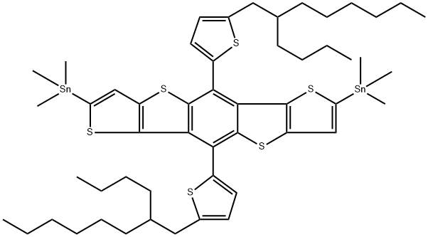 2,7-双(三甲基锡基)-5,10-双(2-丁基辛基噻吩基) 苯并[1,2-B:4,5-B']二(噻吩并[3,2-B]噻吩) 结构式