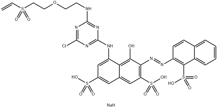 2,7-Naphthalenedisulfonic acid, 5-4-chloro-6-2-2-(ethenylsulfonyl)ethoxyethylamino-1,3,5-triazin-2-ylamino-4-hydroxy-3-(1-sulfo-2-naphthalenyl)azo-, trisodium salt 结构式