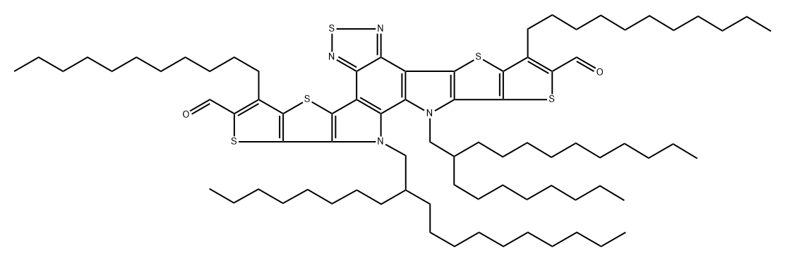 Dithieno[2'',3'':4',5']thieno[2',3':4,5]pyrrolo[3,2-e:2',3'-g][2,1,3]benzothiadiazole-2,10-dicarboxaldehyde, 12,13-dihydro-12,13-bis(2-octyldodecyl)-3,9-diundecyl- 结构式