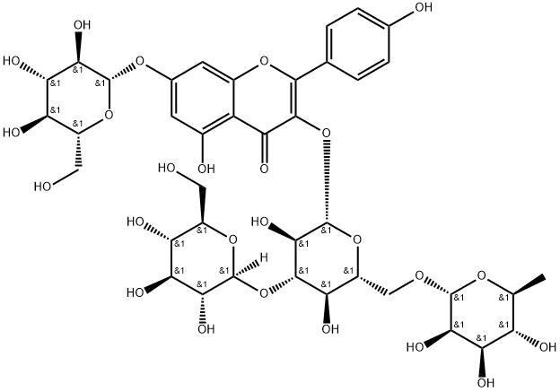 山柰酚-3-O-{Β-D-葡萄糖基-(1→3)-[Α-L-鼠李糖基(1→6)]-Β-D-葡萄糖基}-7-O-Β-D-葡萄糖苷 结构式