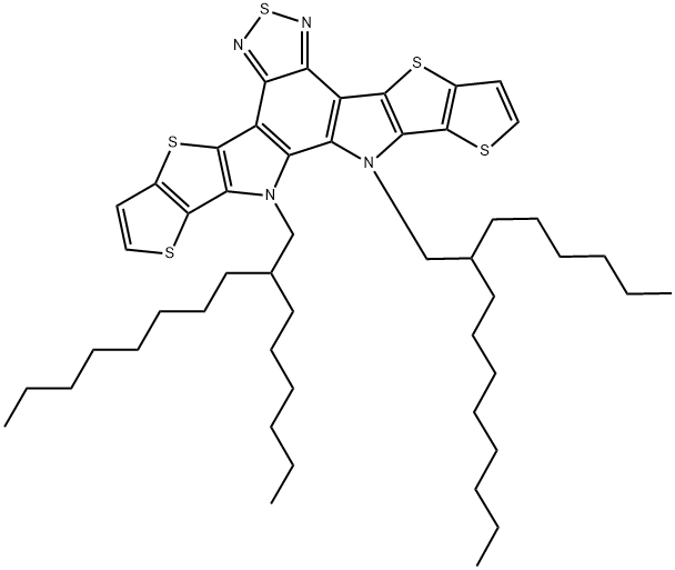 蒂耶诺[2'',?3'':4',?5']?蒂耶诺[2',?3':4,?5]?吡咯[3,?2-?E:2',?3' -?G]?[2,?1,?3]?苯并噻二唑,12,?13-?双(2-?己基癸基)?-?12,?13-?二氢- 结构式