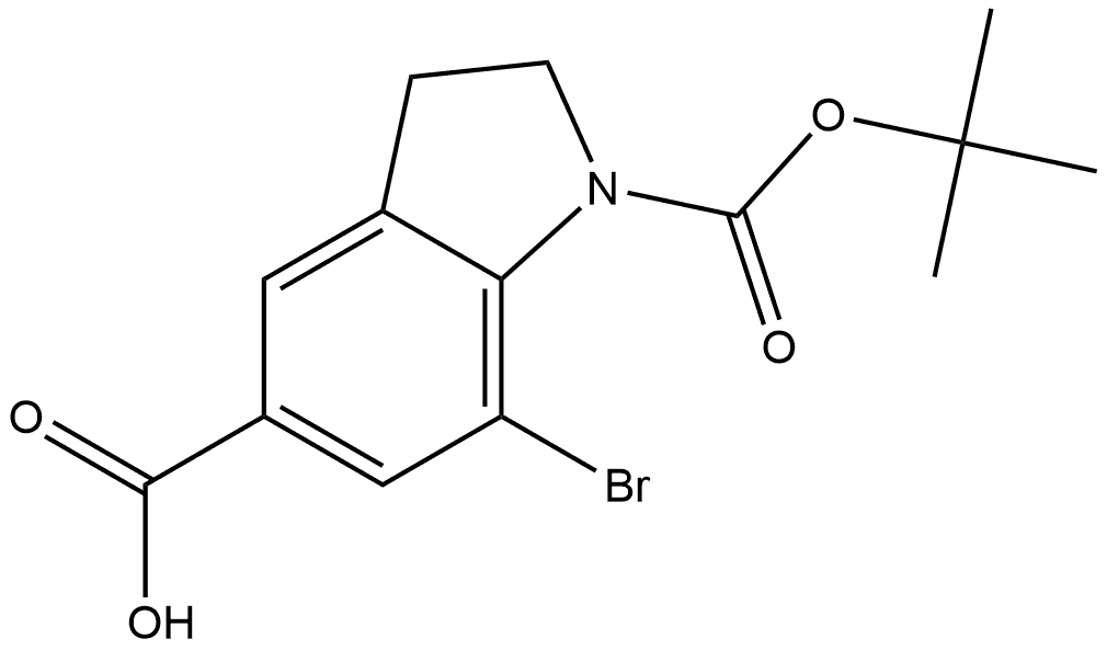7-溴-1-(叔丁氧基羰基)吲哚啉-5-羧酸 结构式