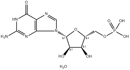 ((2R,3S,4R,5R)-5-(2-Amino-6-oxo-1H-purin-9(6H)-yl)-3,4-dihydroxytetrahydrofuran-2-yl)methyl dihydrogen phosphate trihydrate 结构式
