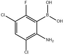 (2-氨基-3,5-二氯-6-氟苯基)硼酸 结构式