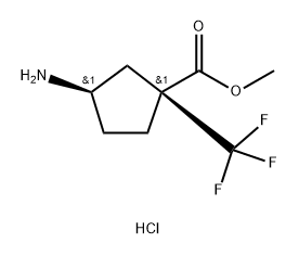 rac-methyl (1R,3S)-3-amino-1-(trifluoromethyl)cyclopentane-1-carboxylate hydrochloride 结构式
