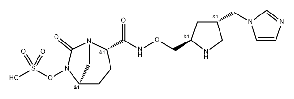 (2S,5R)-N-{[(2R,4S)-4-(1H-IMIDAZOL-1-YLMETHYL)-PYRROLIDIN-2-YL]METHYLOXY}-7-OXO-6-(SULFOOXY)-1,6-DIA 结构式