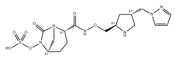 (2S,5R)-N-{[(2R,4S)-4-(1H-PYRAZOL-1-YLMETHYL)-PYRROLIDIN-2-YL]METHYLOXY}-7-OXO-6-(SULFOOXY)-1,6-DIAZ 结构式